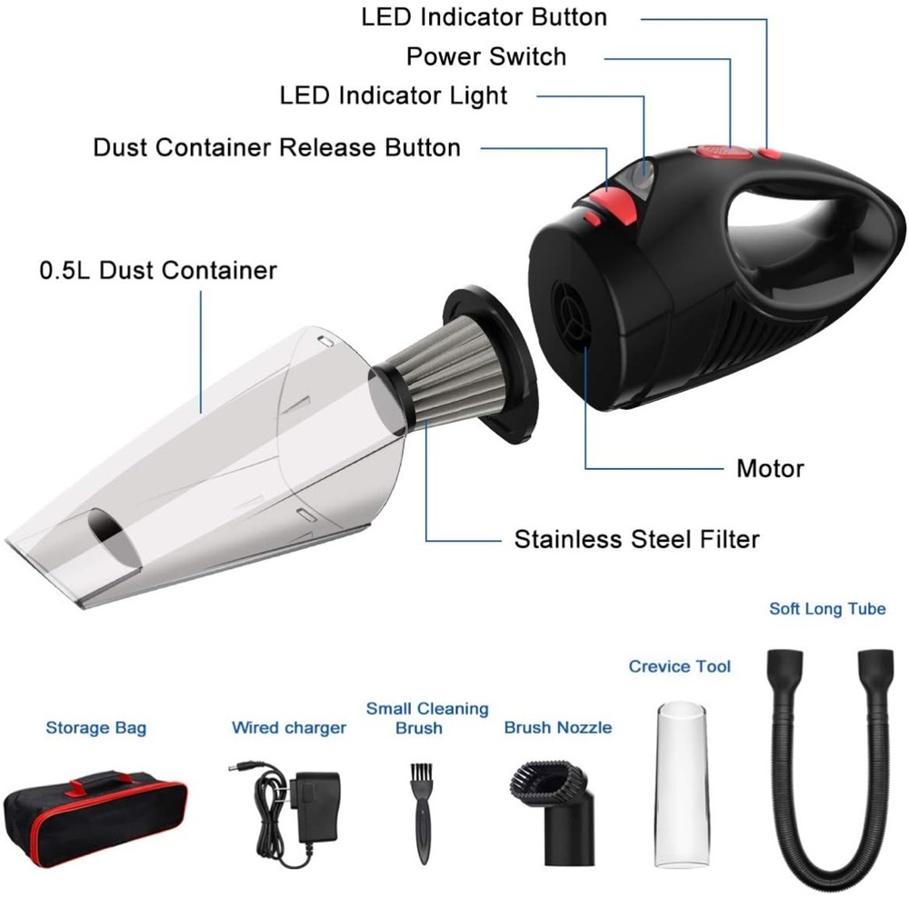 Handheld Cordless Car Vacuum Cleaner - Red - Picture 8 of 8
